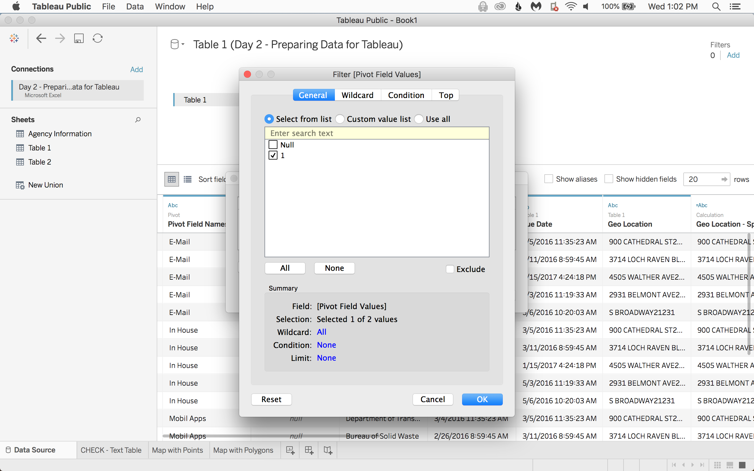 Select "1" to keep only the methods received that were actually used.