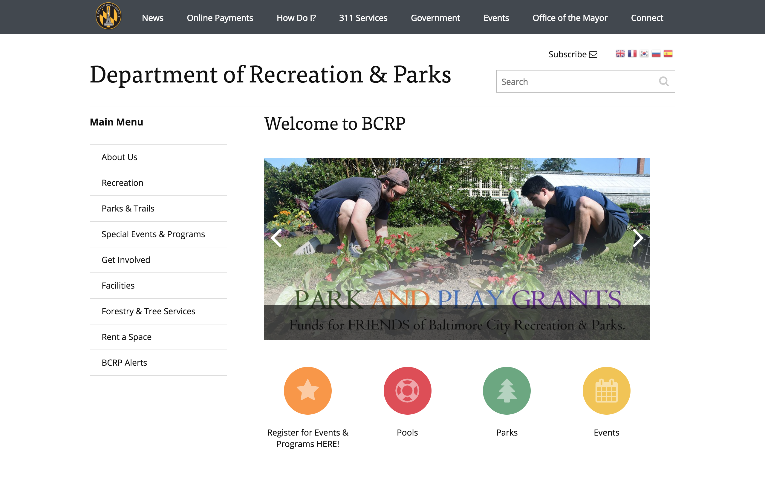 The Department of Recreation and Parks' website will appear.