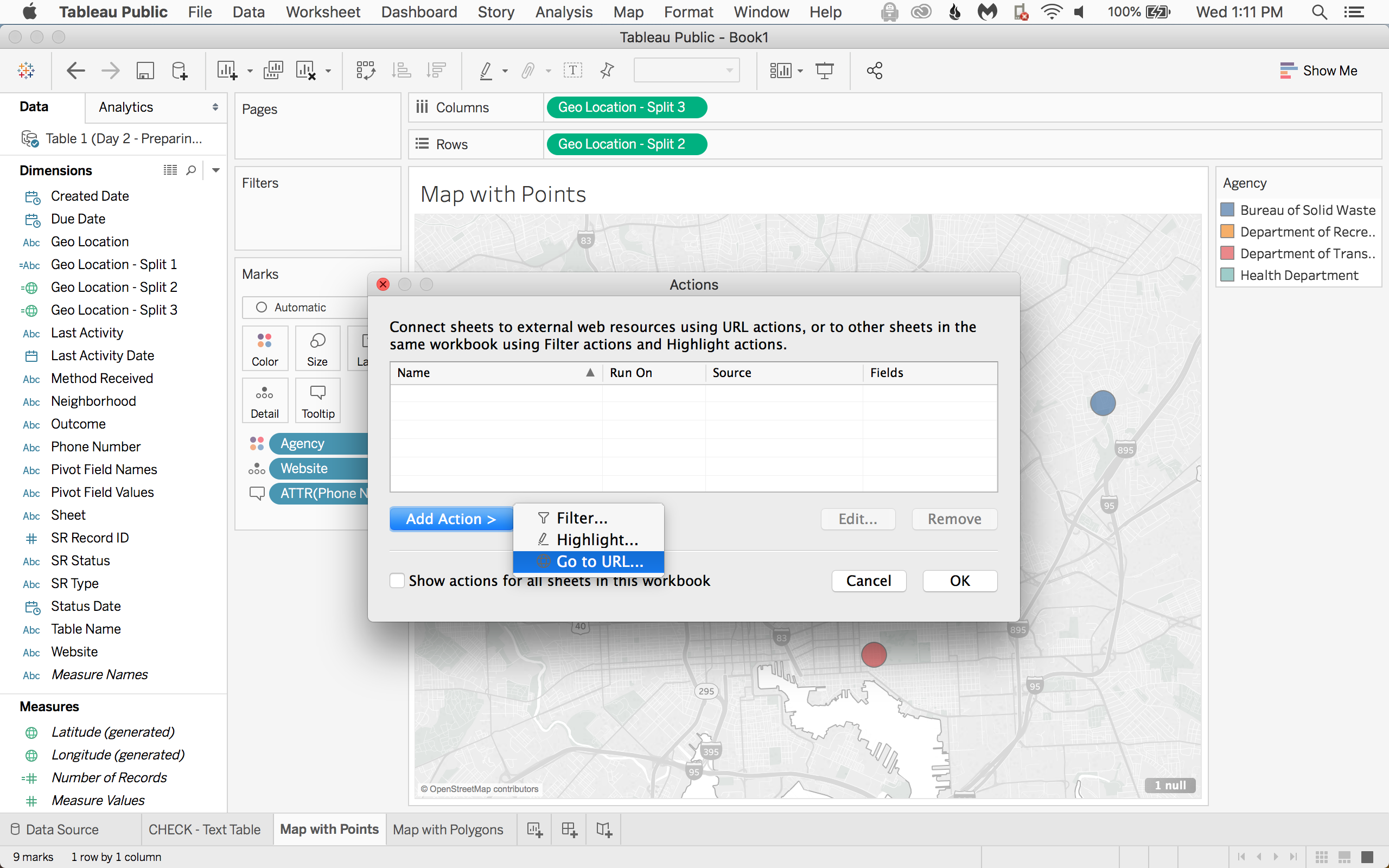 Click Add Action and select Go to URL.