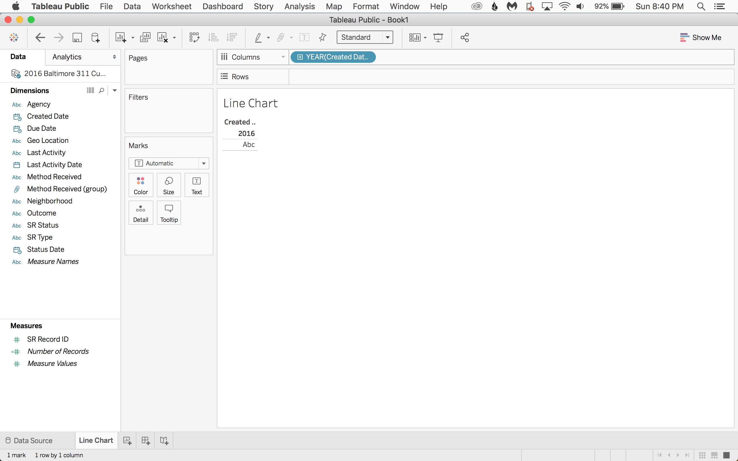 First take the Created Date to Columns. It will default to a discrete year.