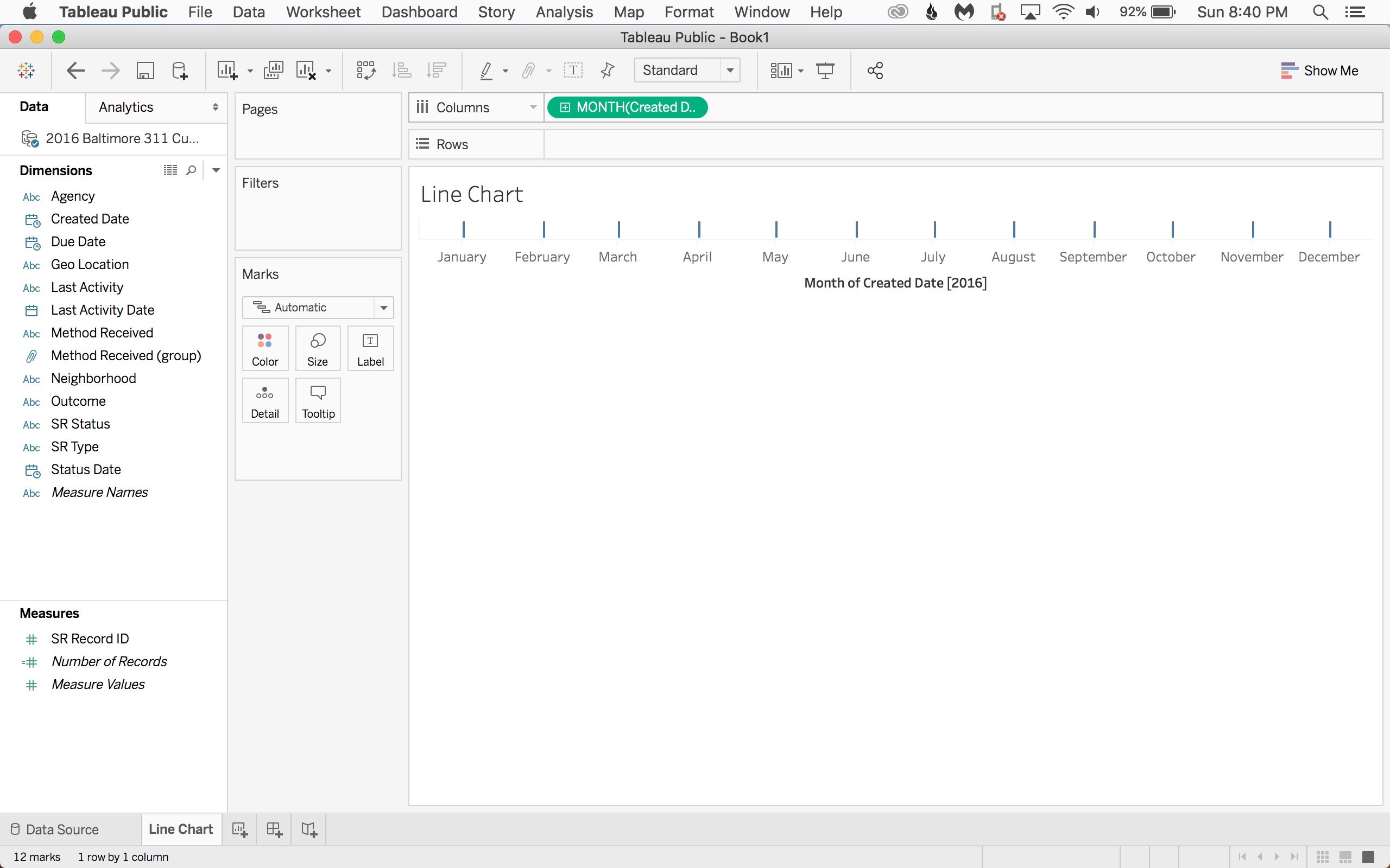 The Created Date's aggregation will become month and the pill will turn green because it's continuous data.