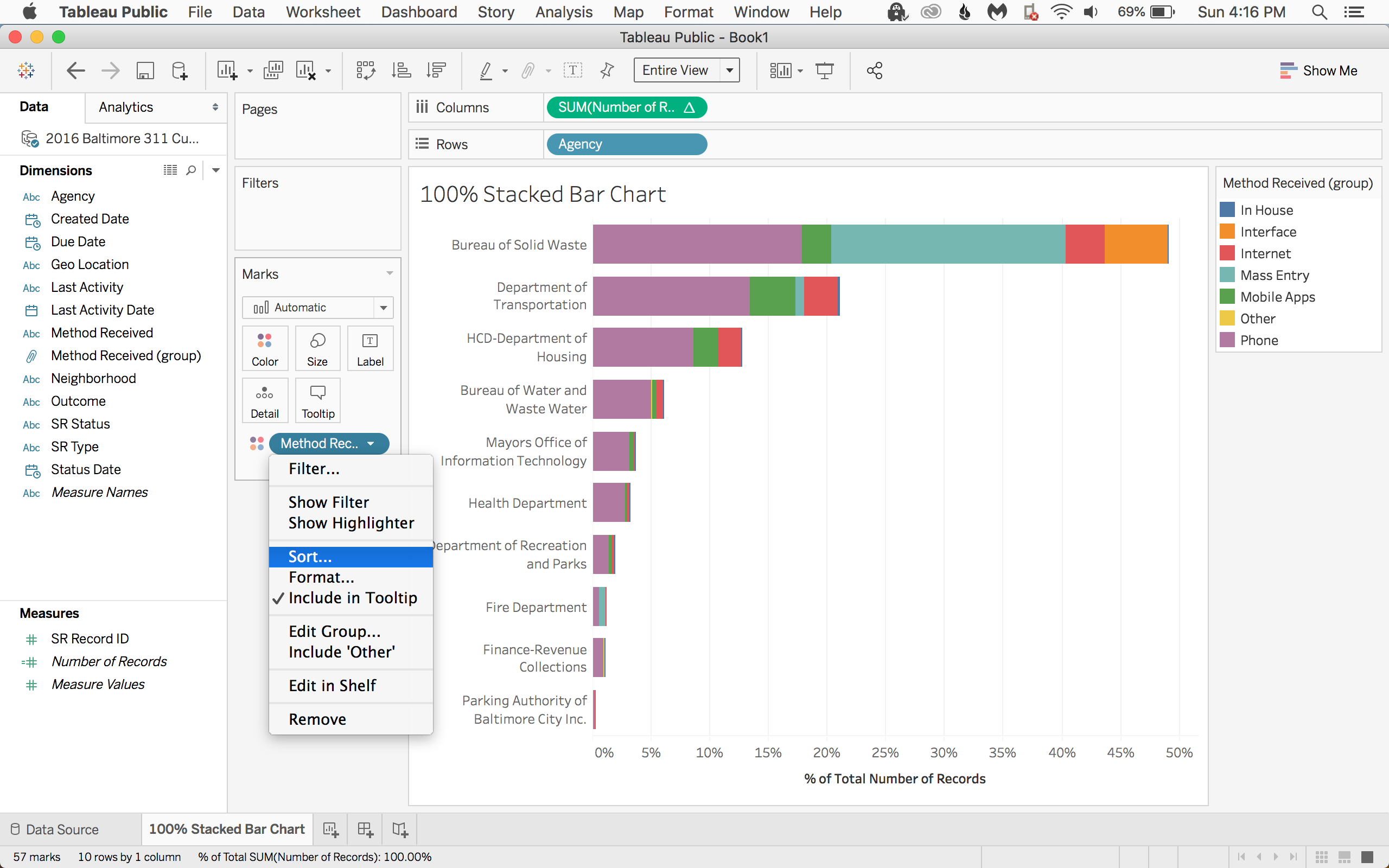 Use the dropdown menu to sort the Methods Received