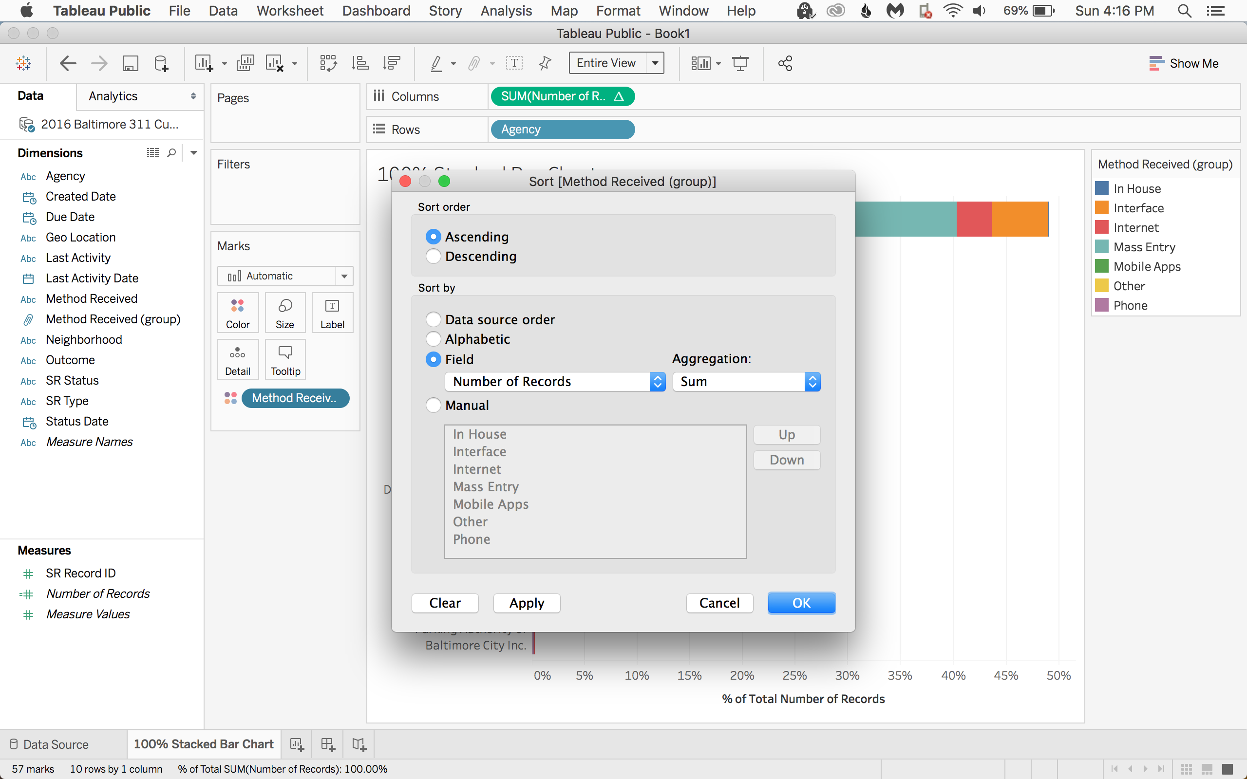 Set up the sort to descend based on the sum of the number of records