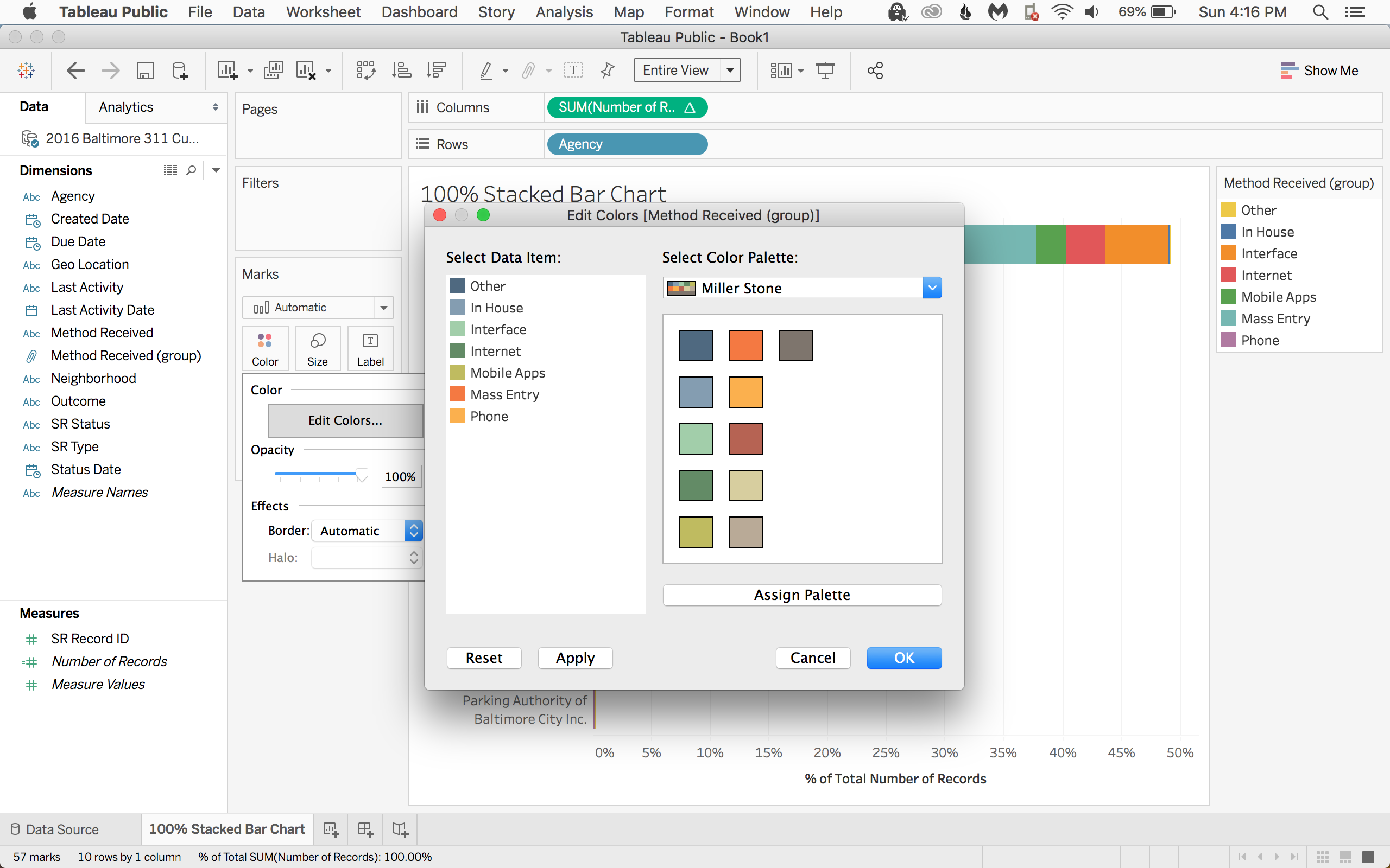 Select the Miller Stone palette and click Assign Palette