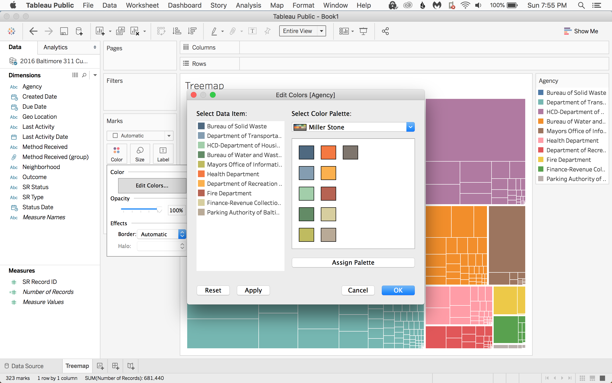 Assign the Miller Stone palette to the sorted agencies