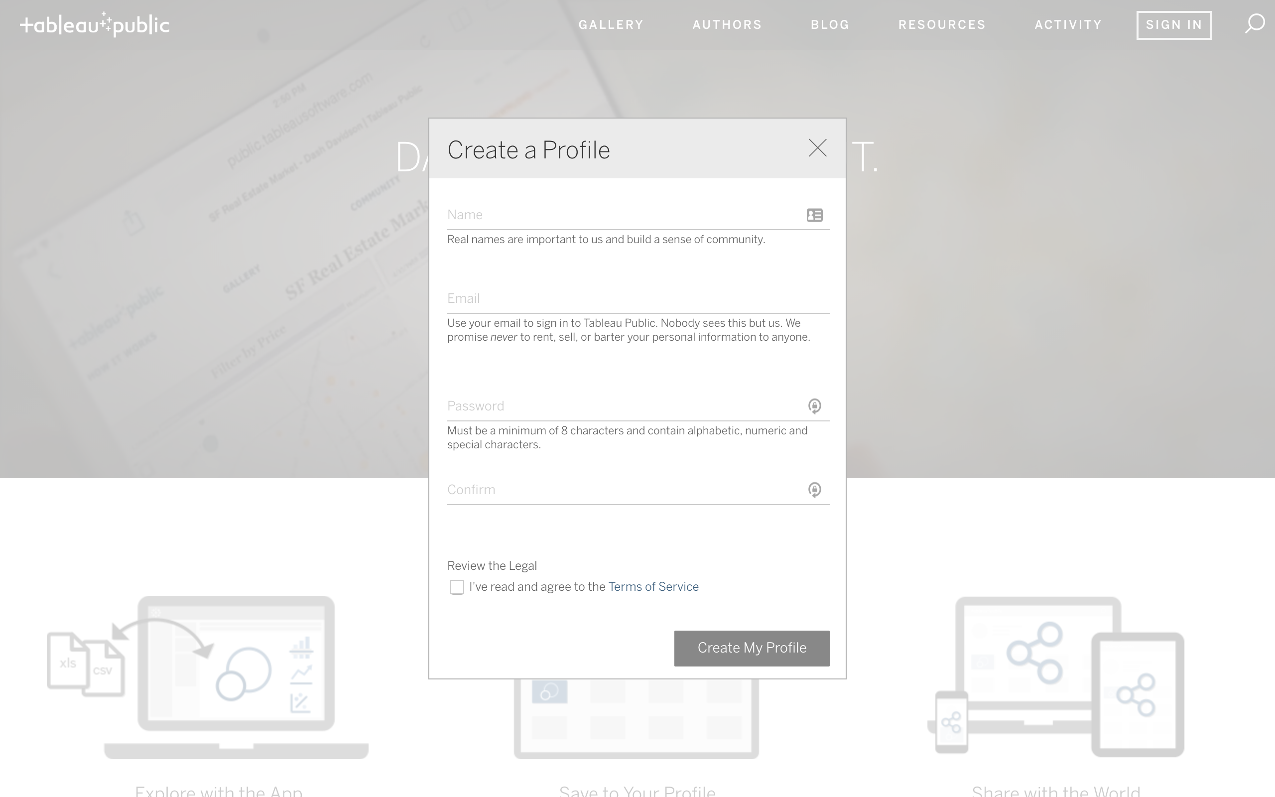 Enter your information and then click "Create My Profile."