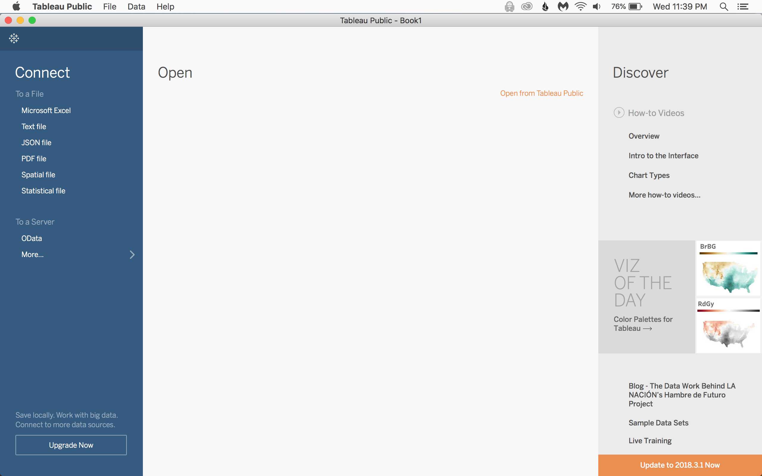 Once Tableau Public opens, you should see a screen like this. We'll pick things up here at the beginning of the workshop!